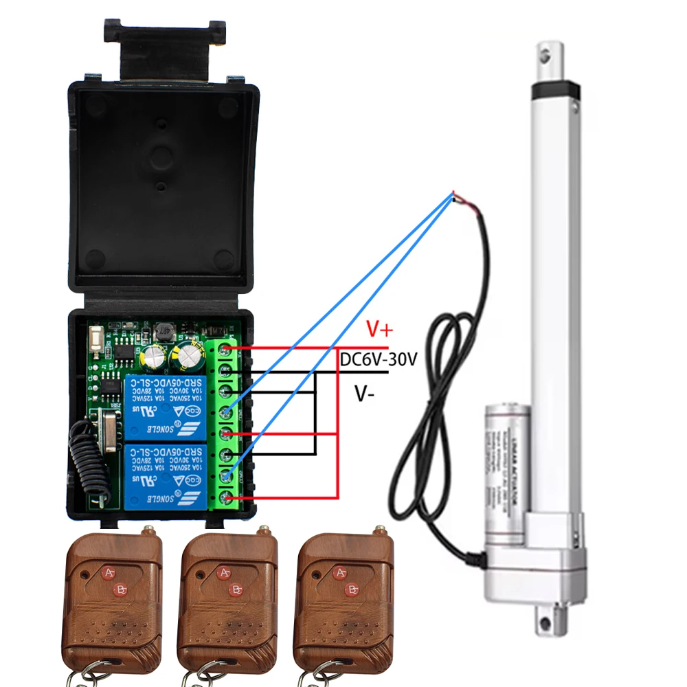 Контроллер двигателя линейного привода RF433, 2 канала, 12 В, 9 ~ 30 В, модуль приемника, переключатель и передатчик для светодиодного дверного электромагнитного замка