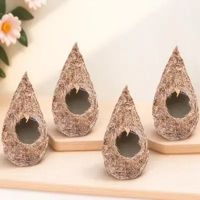 

4Pcs Hanging Weaving Birds Nest Straw Bird Breeding Nest Natural Craft Bird Supplies Garden Balcony Outdoor Decoration