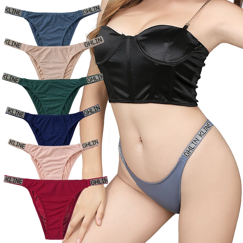 

GK Brand Trendy Female Thongs Cozy Popular Letter Design Silk Satin Smooth Lingerie Underwear for Ladies Drop Shipping