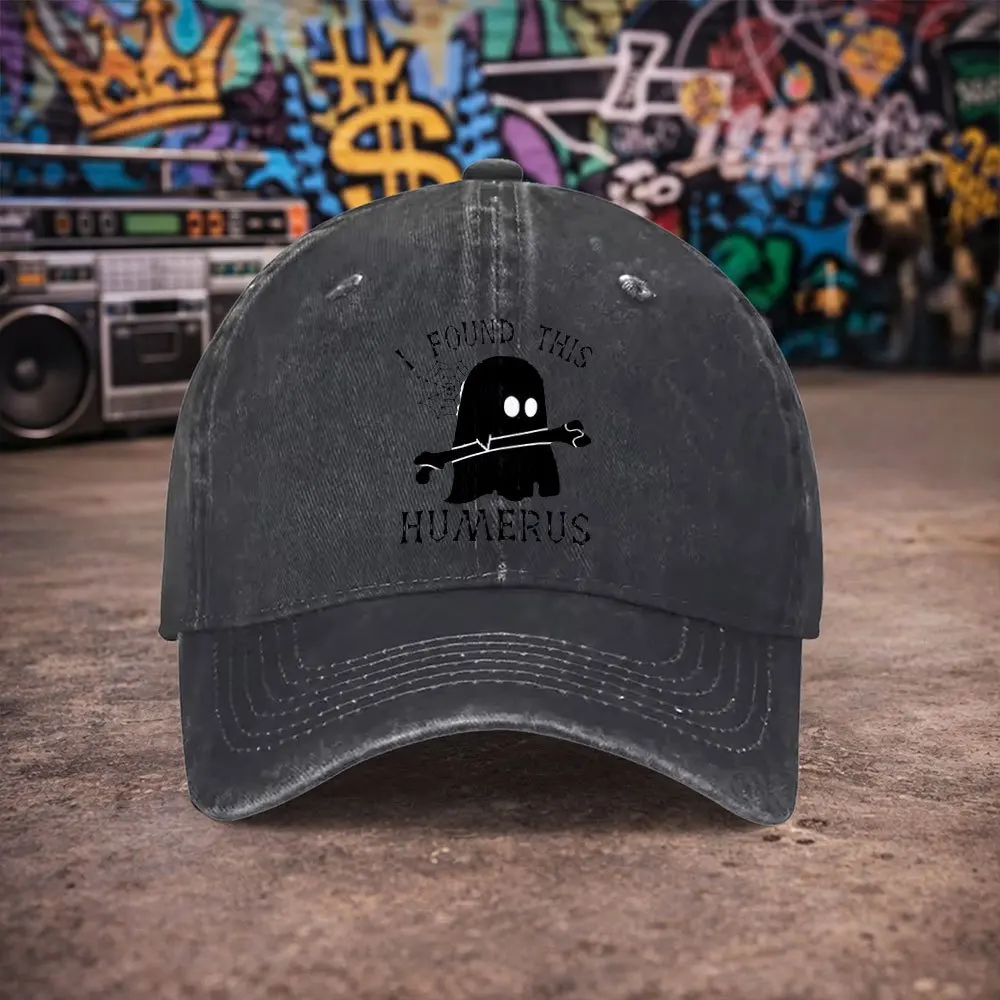 1pc Unisex Ghost Bone Pattern Vintage Washed Baseball Cap Men'S Trendy Hat Versatile Duckbill Cap Fun Print Unique Birthday Gift