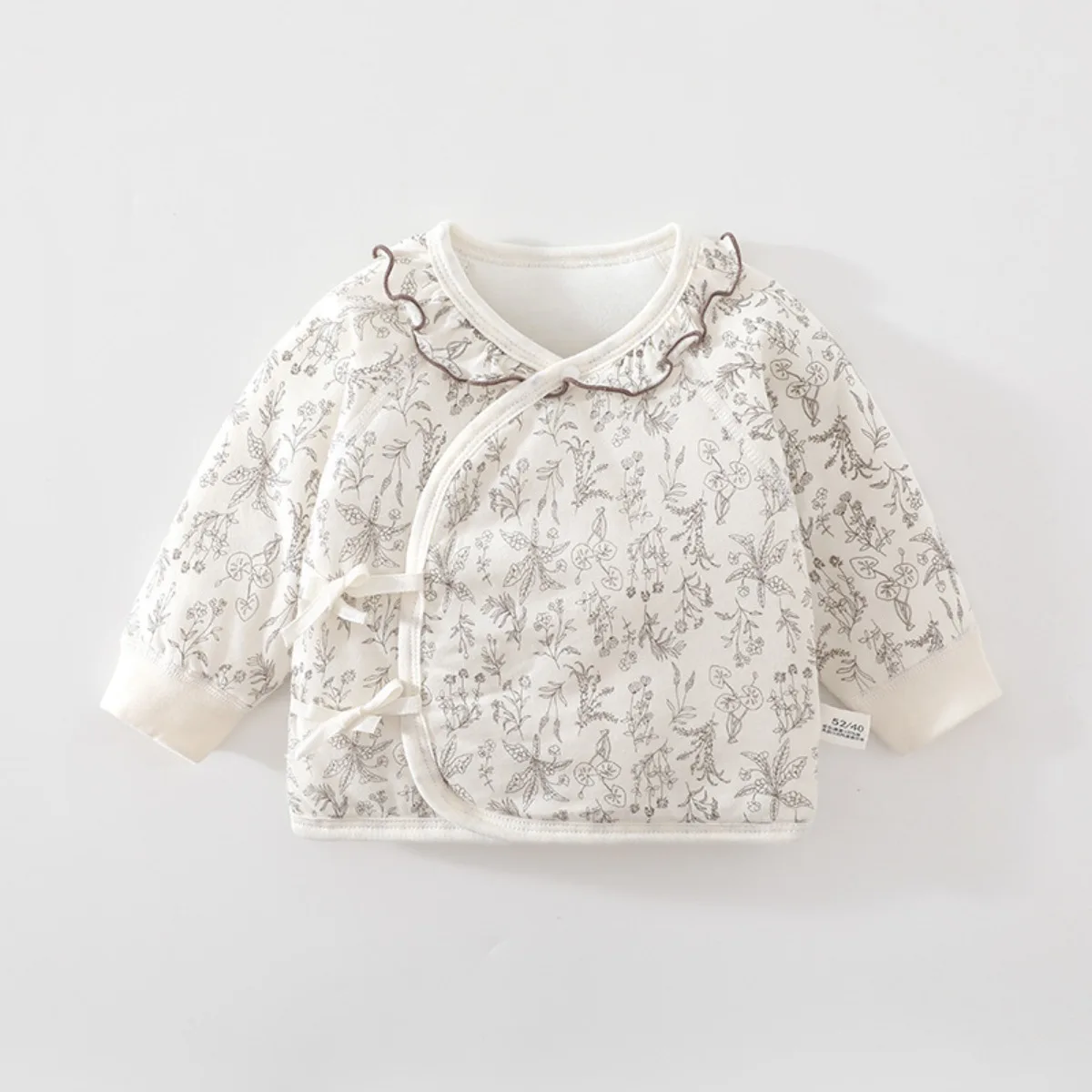 Half-Back Baby Girl Top with Ruffled Collar Soft Quilted Short-Back Infant Shirt for Autumn Winter Easy Diaper Changes 0-6M