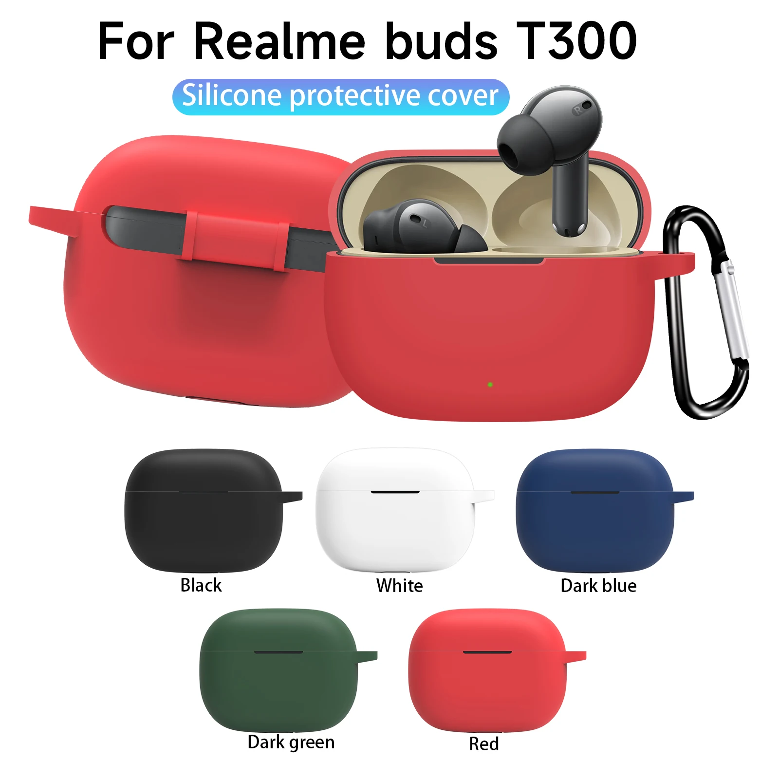 Realme Buds t300用フック付き耐衝撃保護イヤホンカバー