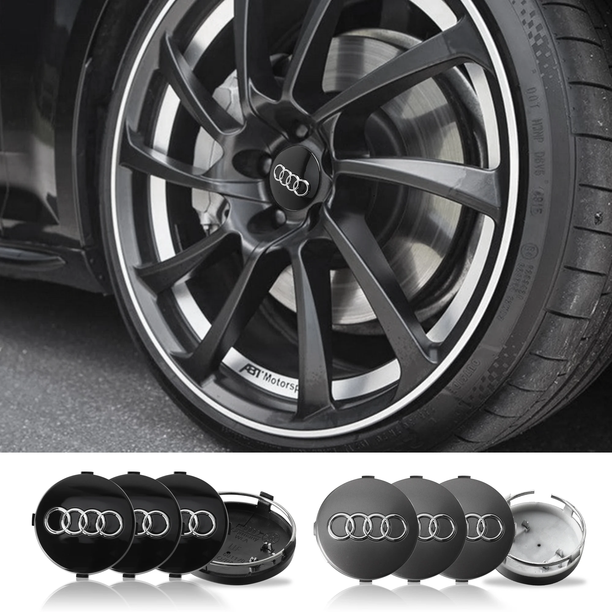 4pcs 59MM Car Black/Gray Wheel Center Hub Cap Badge Emblem For Audi A4 B5 B6 B7 A1 A3 8P 8L A6 C5 C6 A5 A7 A8 Q3 Q5 Q7 TT S3 S6