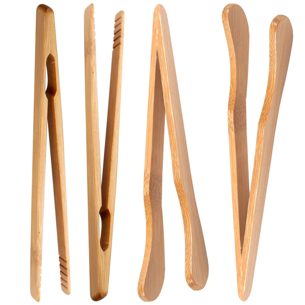 

4 Pcs Bamboo Tea Holder Bread Cup Clip Toast Tongs Home Food Clamp Anti-scald Decorative Bakery Fruit Mini for