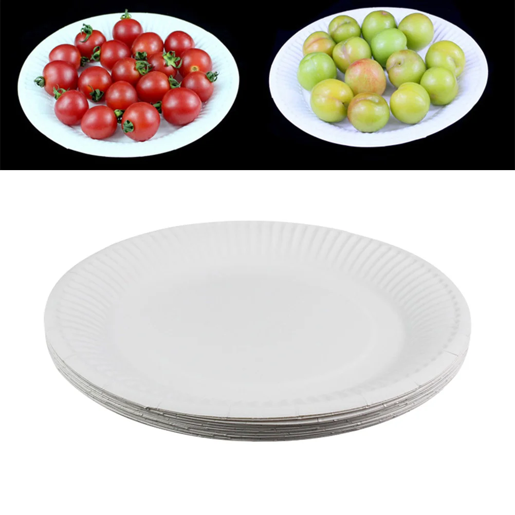100 Pcs Disposable Paper Plates Premium Quality Plain White Tray For Party Barbecue CateringDisposable Tableware Round Dish