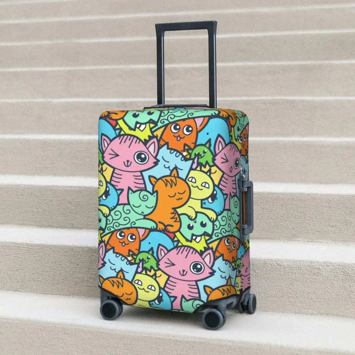 Funny Doodle Cats Suitcase Cover Cartoon Cruise Trip Protection Holiday Strectch Luggage Supplies Xmas Gift