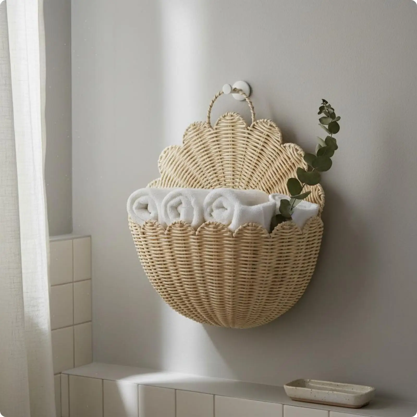 Fan Wall Basket Decorative Rattan Wall Basket Space Saving for Bedroom, Bathroom