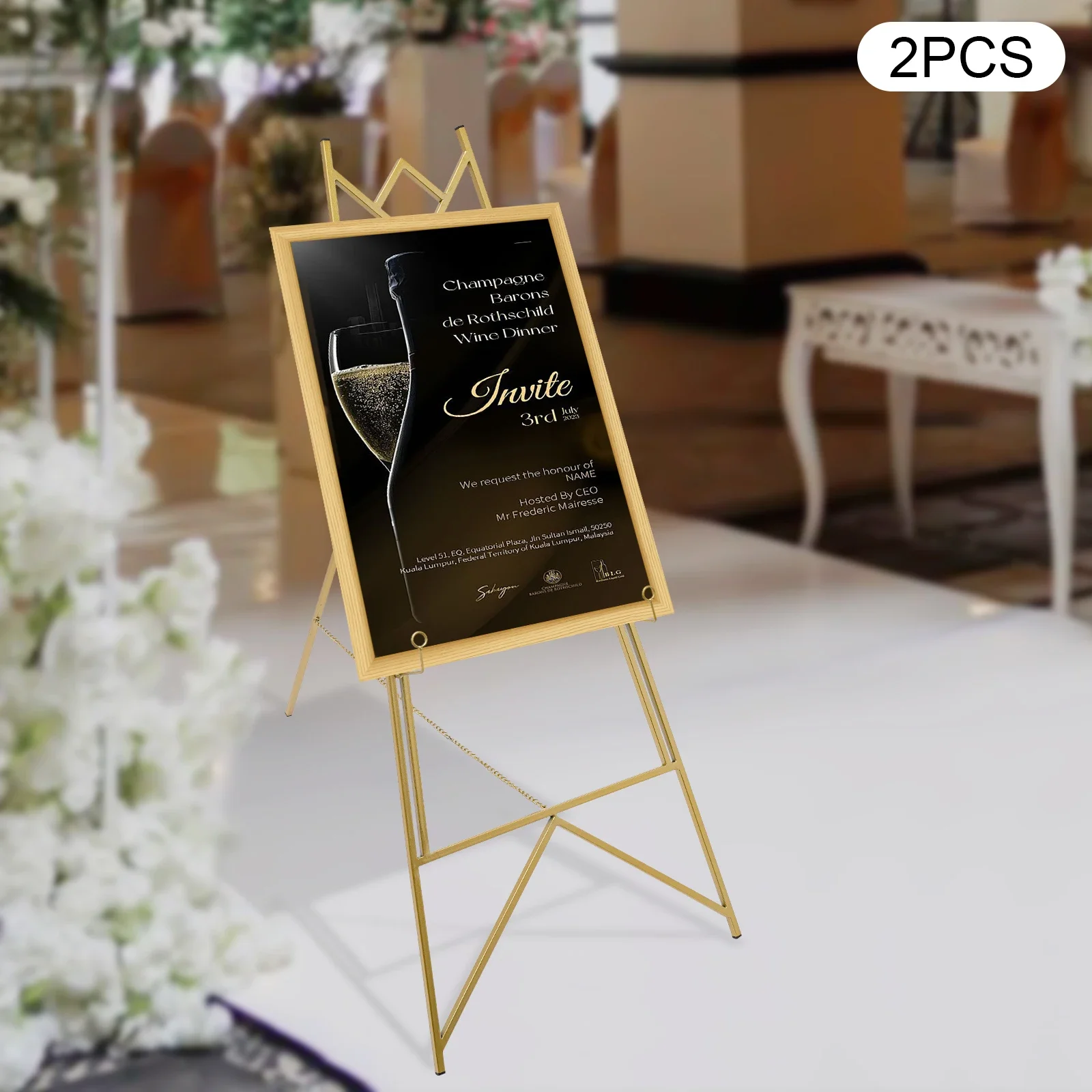 Cavalete de pôster de metal dourado resistente, 2 peças, tripé de exibição ajustável com capacidade de 10kg para fotos de casamento, sinais de publicidade