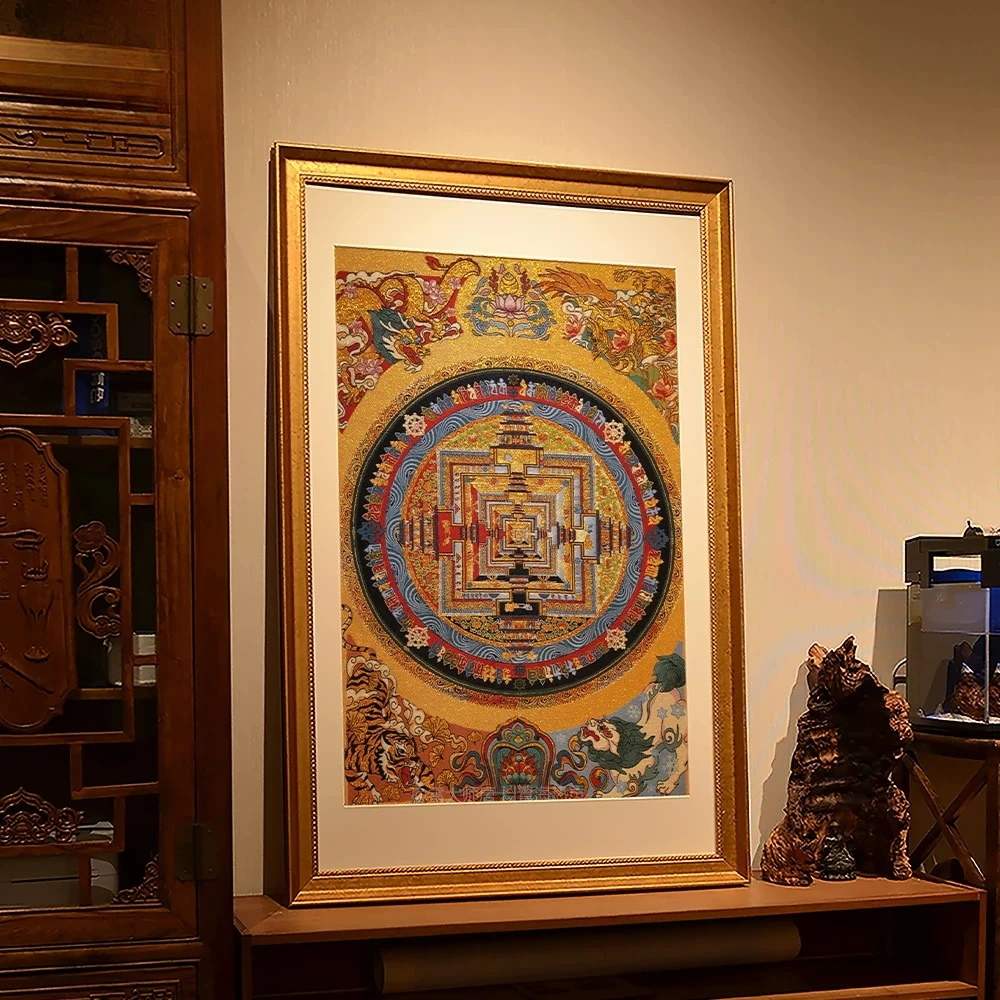 Embroidery Kalachakra Vajra Mandala Thangka Decoration Tea Room Entrance Office Living Room Painting Restaurant Entry