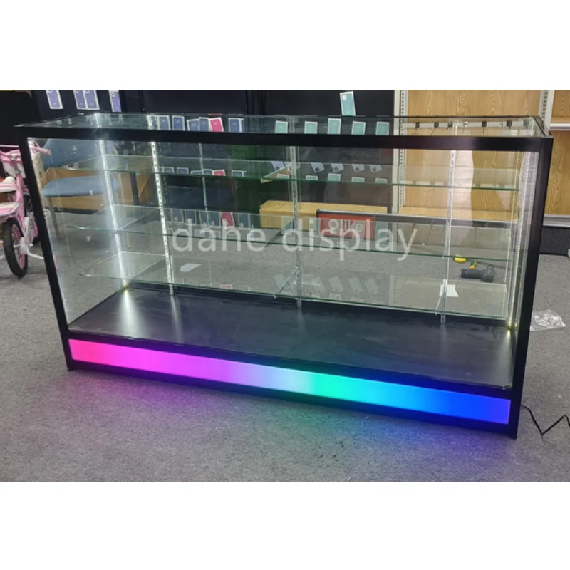 

custom.New Design Shop Decor Glass Display Counters with Flowing LED Lights Eye-catching Smoke Shop Display Cases