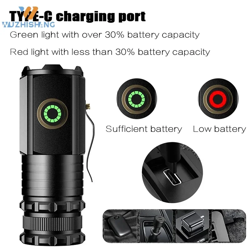 Super Bright 3 LED Flashlight 18350 Aluminium Alloy Torch Rechargeable USB Light IPX6 Waterproof With Magnet For Hiking Camping