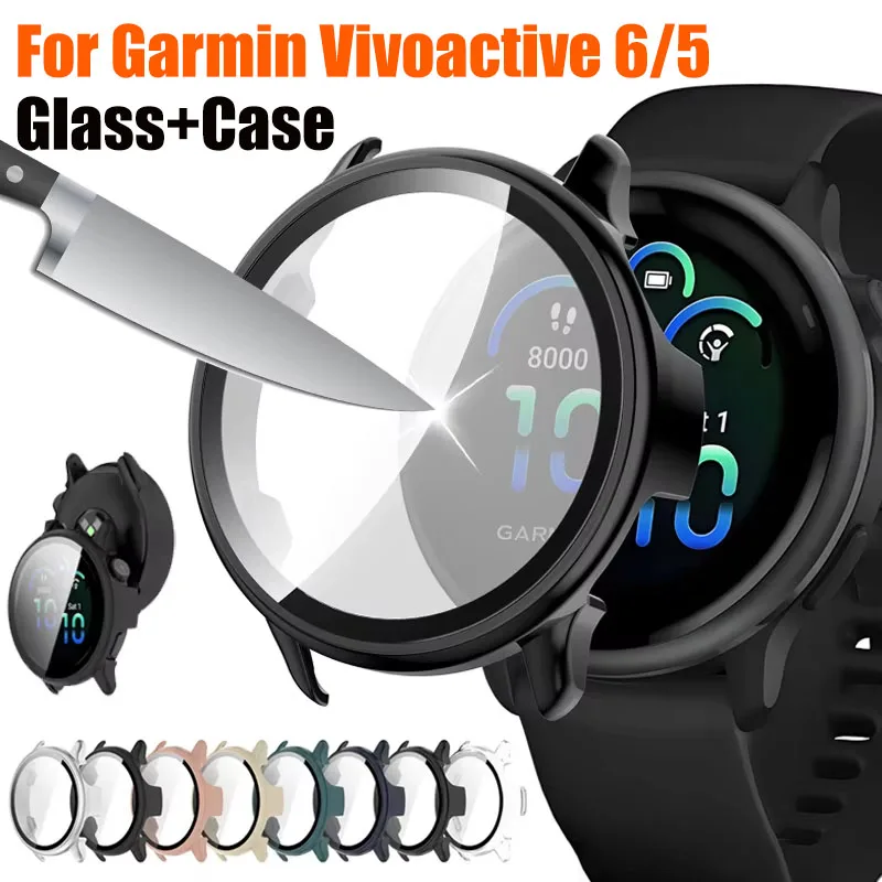 Gehärtetes Glas + Hülle für Garmin Vivoactive 6 PC-Displayschutzfolie Rundum-Stoßschutzabdeckung für Garmin Vivoactive 5 6