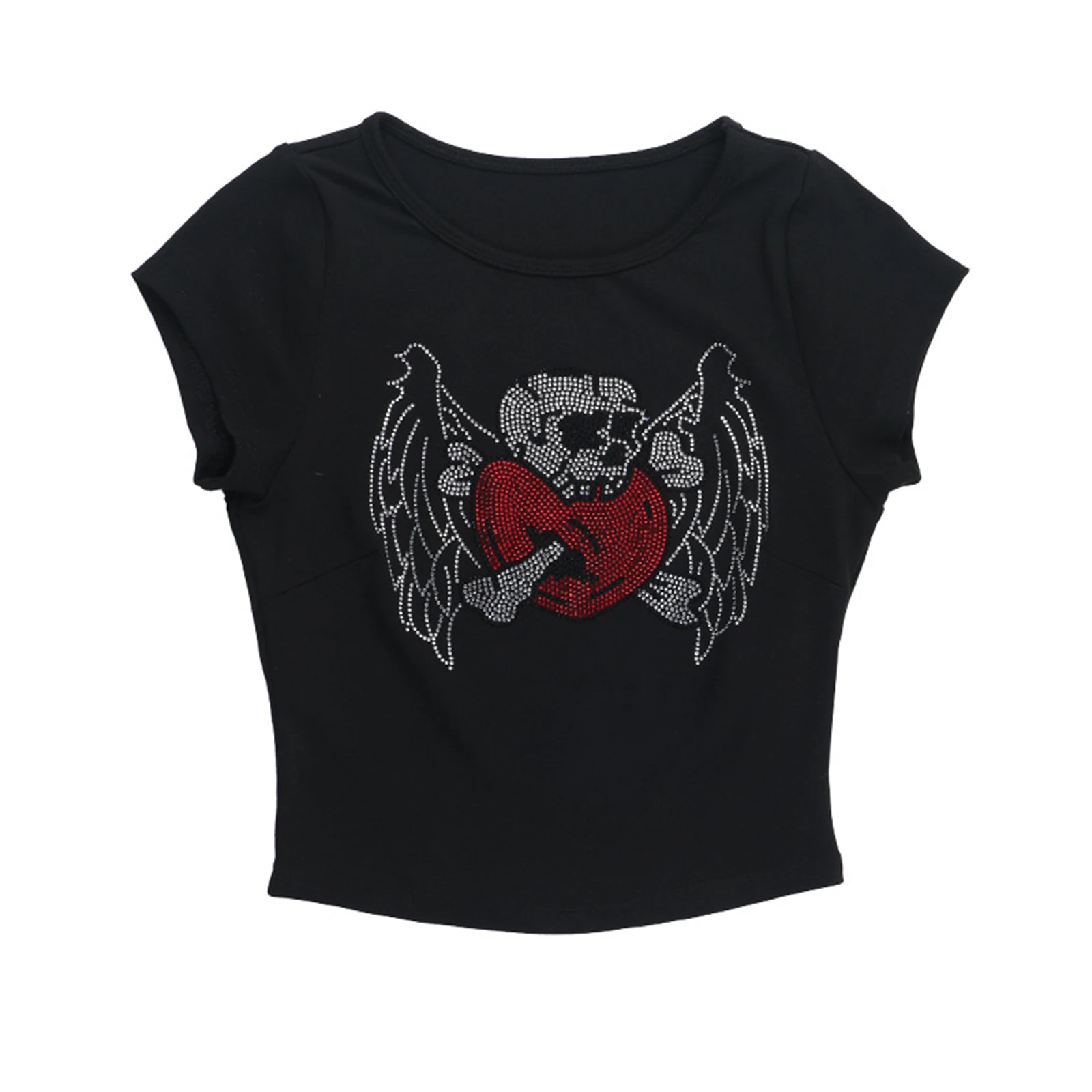 تي شيرت ريترو Y2K تي شيرت مطبوع عليه حجر الراين لقضاء عطلة الشاطئ وحفلات الصيف والارتداء اليومي والنشاط الخارجي ملابس الشارع