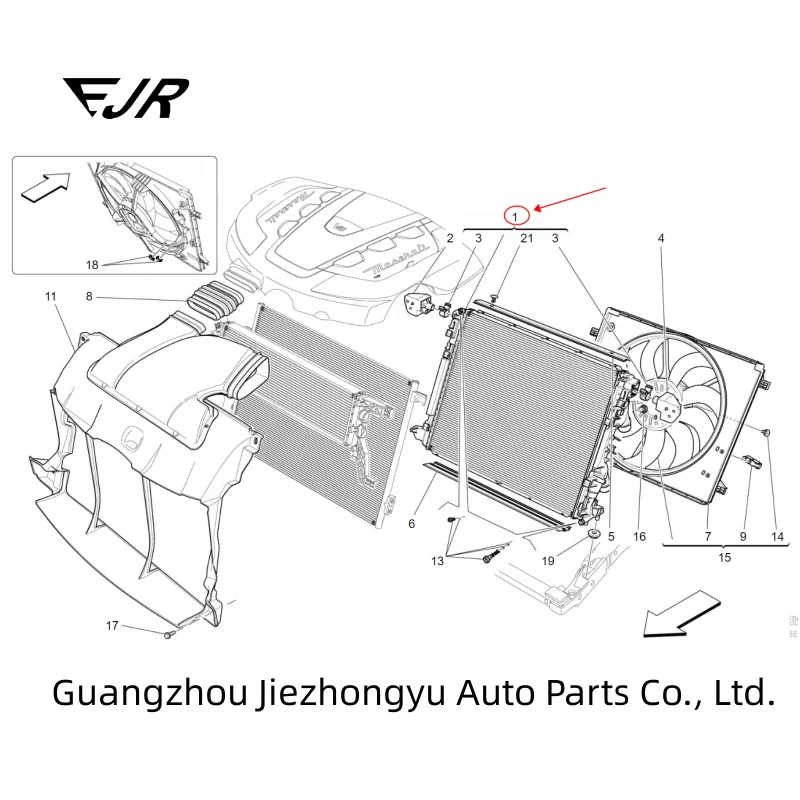 Automotive engine radiator, water tank, for Maserati Ghibli Quattroporte Levante 670038340, 670030844, 670107326, 670008724,9996