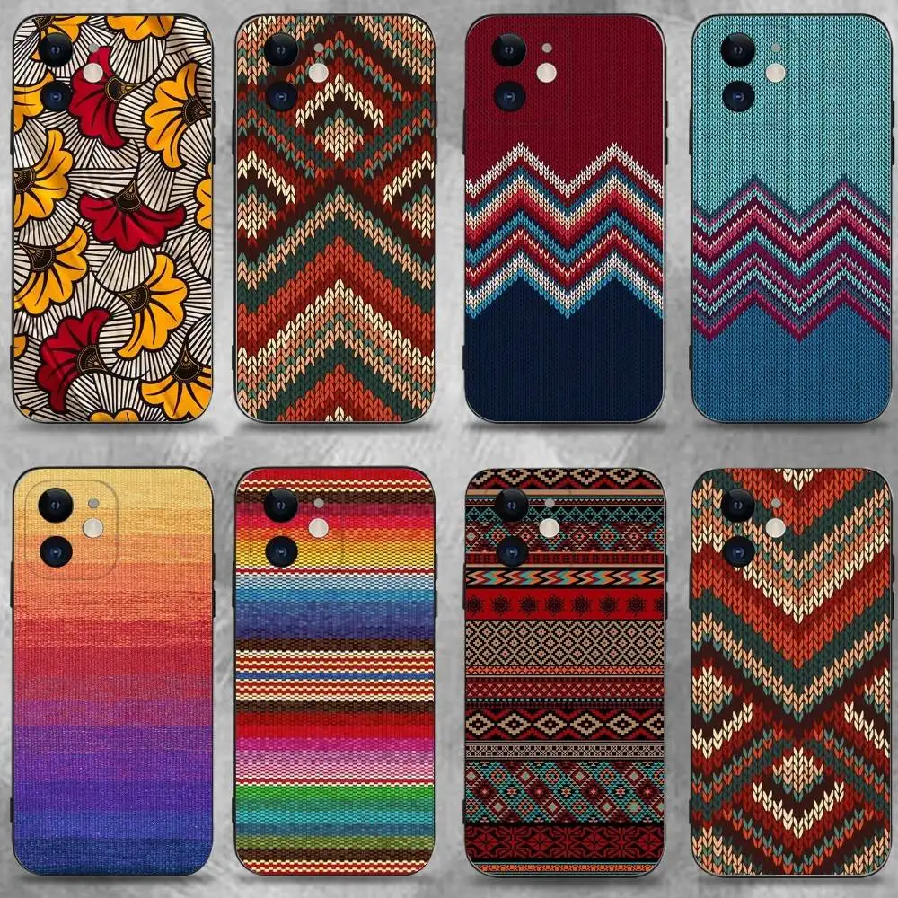 

African Fashion Fabric Phone Case For iPhone 17,16,15,14,13,12,11 Plus,Pro Max,XS,X,XR,SE,Mini,8,7,Soft Silicone Black Cover