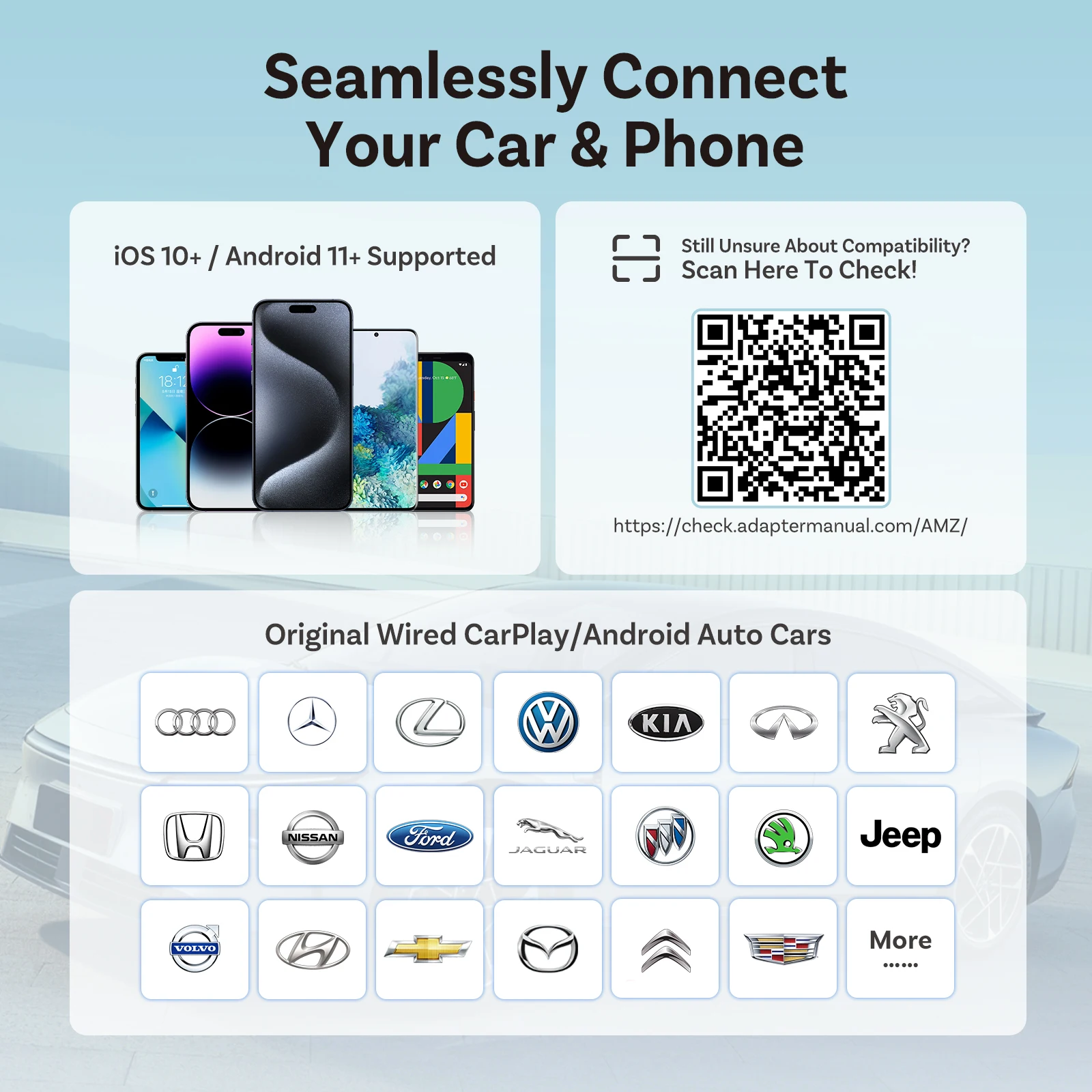 محول Ottocast Mini Slim Carplay Android Auto Wireless Compact Auto Reconnect Dual Device Memory الاقتران السريع لشركة Fiat Audi