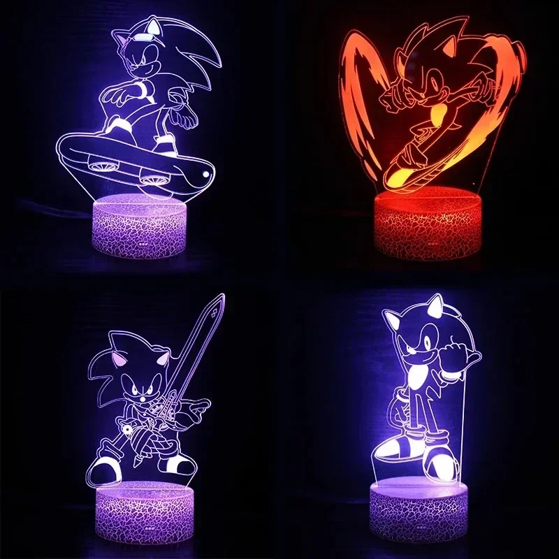 Cartoon Anime Sonics 3D Anime Night Lamp LED Illusion Lamp 16 Colors Decorative Table Lamps Creative Birthday Christmas Gifts