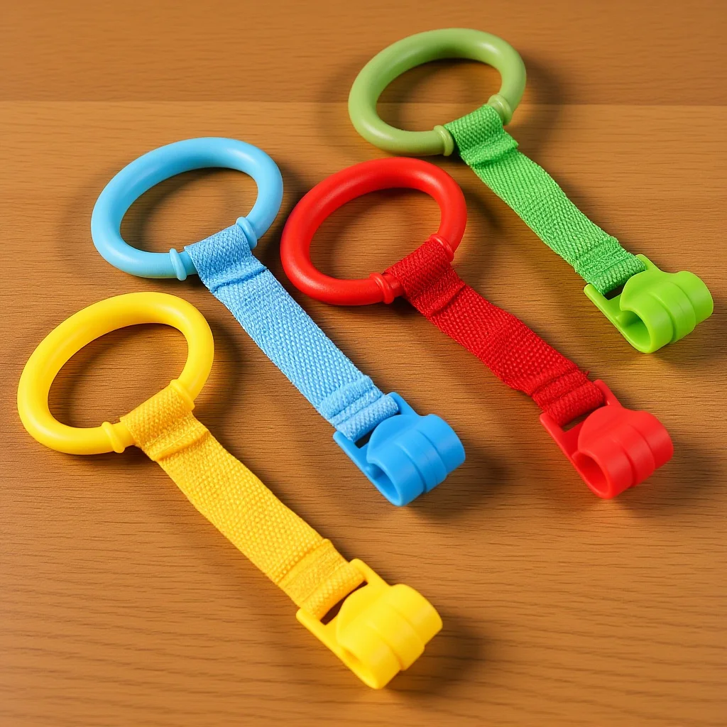 4Pcs Infant Pull Ring Ergonomic Design Safe Material for Baby Crib Nursery Cot Bed Hand Rings Portable Learning Standing Aid