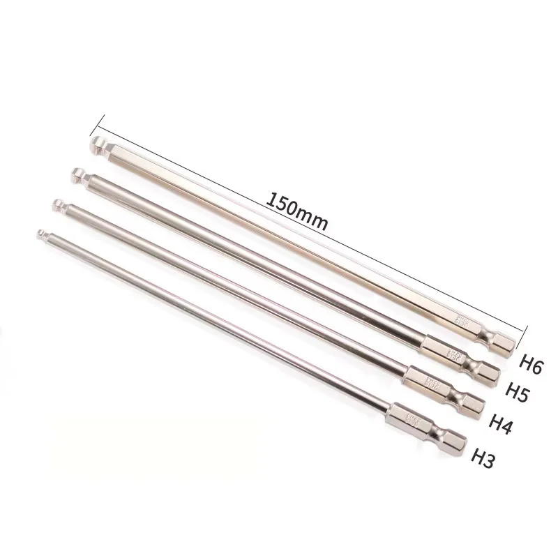 4pcs S2 Steel Ball End Hex Screwdriver Bits Set 150mm H3-H6 Hex Head With 1/4 Inch Hex Shank And Magnetic Tips Allen Key Bits