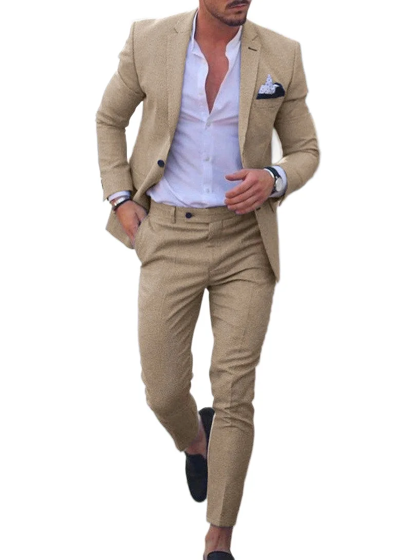 

New 2026 Men's Casual Linen Suit Jacket Slim Fit Wedding Set Fashionable Urban Style Spring Autumn Wear Single Button Closure