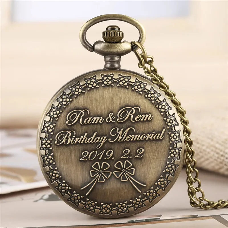 Vintage Re:zero Anime Theme Quartz Pocket Watch for Men Women Delicate Heart Flower Pattern Necklace Sweater Chain Timepiece