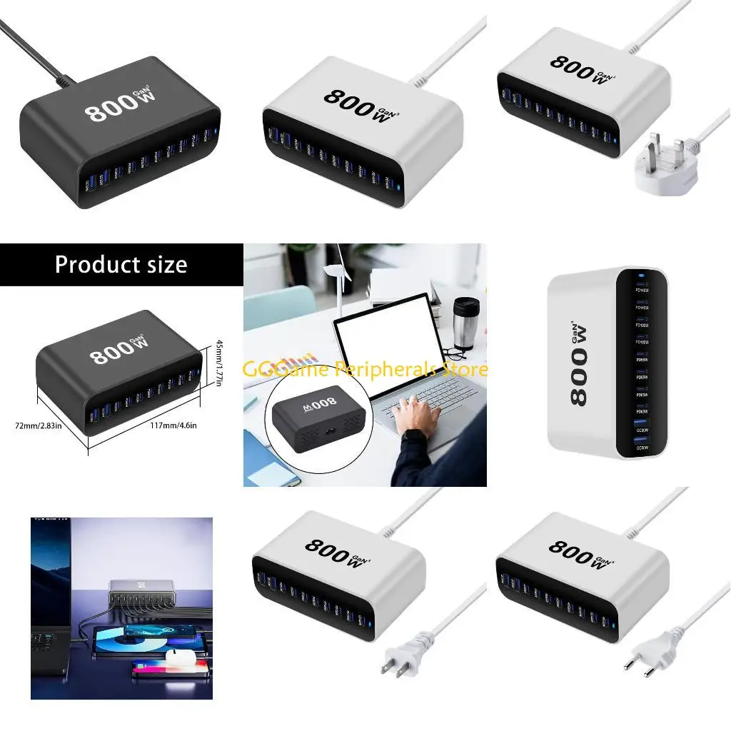U55B Adaptador multifuncional carregamento 800 W USB Type C Porta Intelligent Power