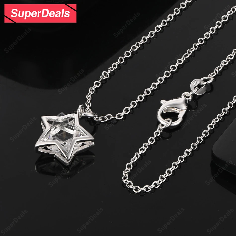 

SuperDeals AAA Zircon 925 Sterling Silver Star Pendant Necklace For Men Women Birthday Wedding Party Luxury High Quality Jewelry
