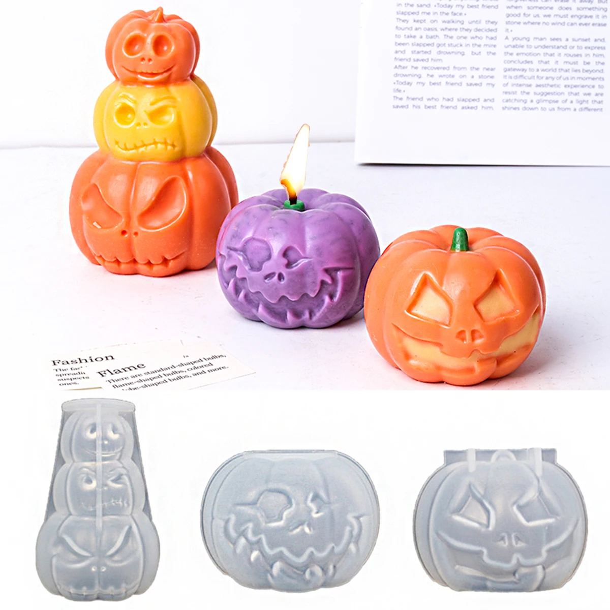 Halloween Pumpkin Ornament Mold Creative Horror 3D Pumpkin Monster Scented Candle Gypsum Silicone Mould DIY Handmade Hand Tools