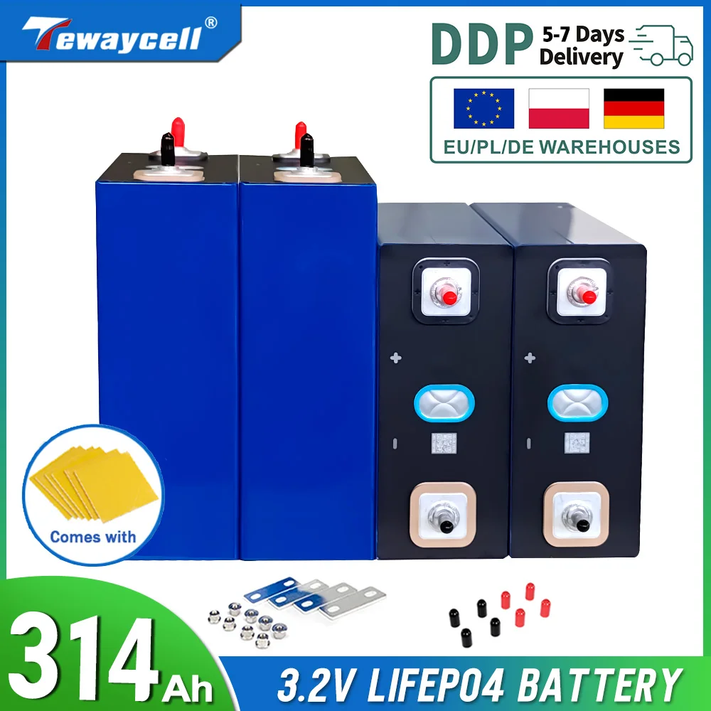 Tewaycell EU-Lager 314Ah 3.2V LiFePO4 Batterie Klasse A 100% Kapazität 8000 Tiefentladezyklen 12V 24V 48V Zellen OHNE MwSt.