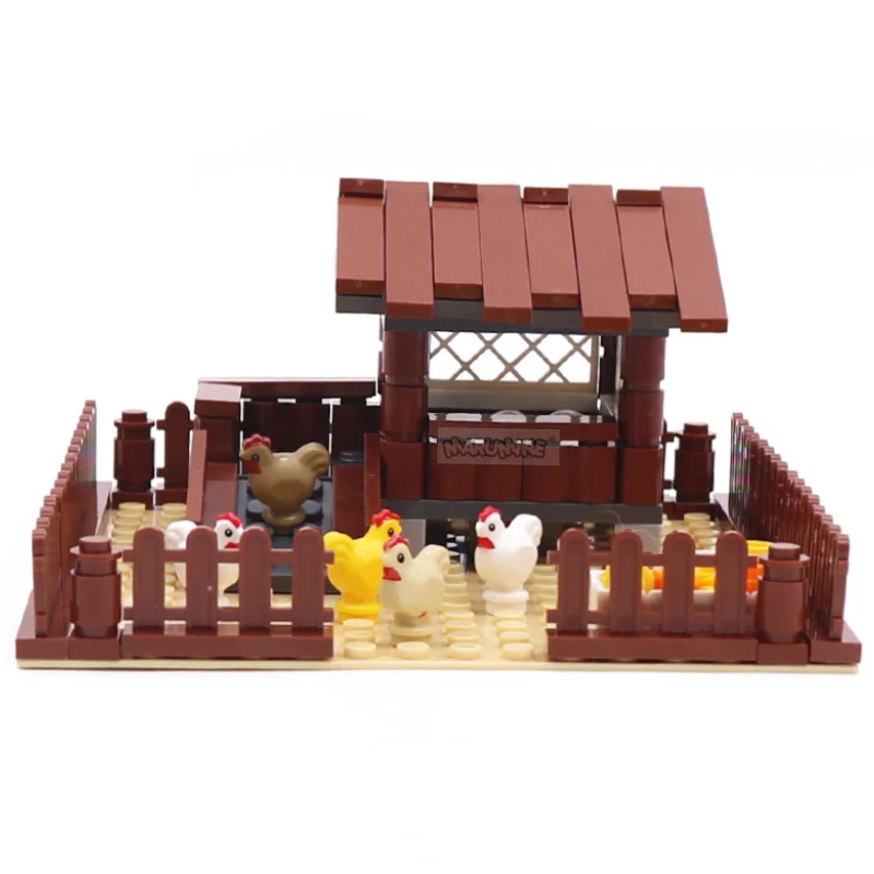 Marumine 138 pçs fazenda frango blocos de construção clássico construção moc tijolos montagem casa modelo kit crianças chrismas brinquedos