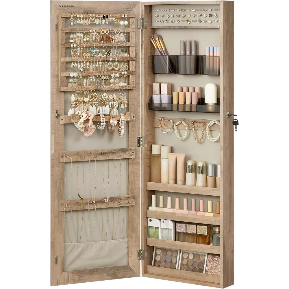 

SONGMICS Mirror Jewelry Cabinet Armoire, Wall or Door Mounted Jewelry Storage Organizer, Hanging Lockable Frameless Mirror