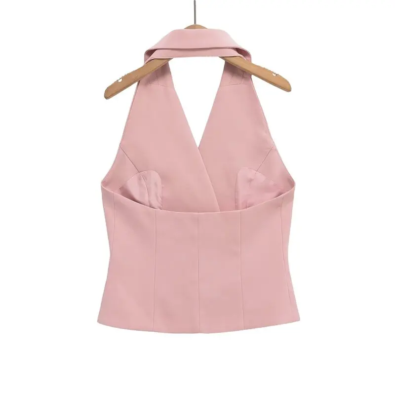 Conjunto de Verano 2025 para Mujer, Ceco Corto de Moda con Cuello Cruzado y Diseño Cole, Falda Midi con Cierre de Boto...