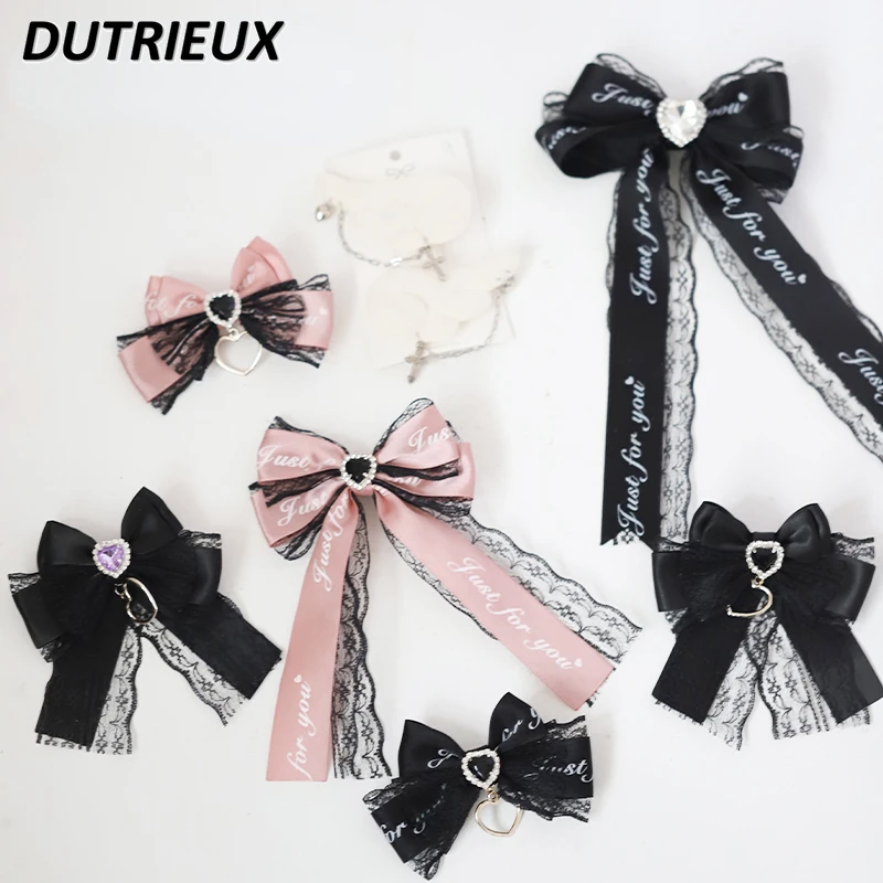 Mine Mass-Produced Handmade Hair Accessories Japanese Lolita Letters Ribbon Bowknot A Pair of Hairclips Headwear Women Hairpin