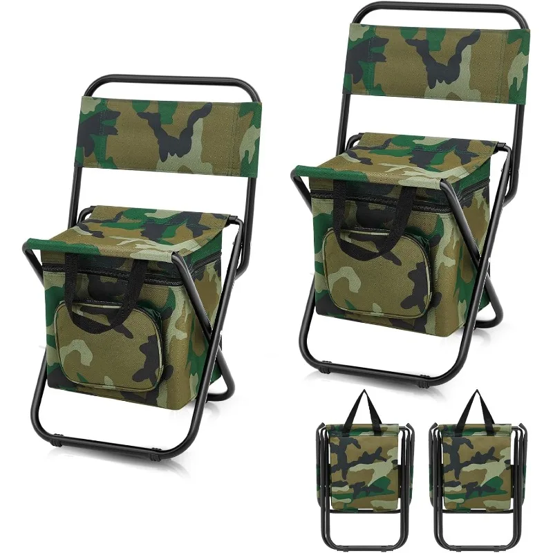 Fishing Chair with Cooler Bag Foldable Fishing Stool Supports 220Lbs Portable Backrest Lightweight Folding Chair Outdoor Camping