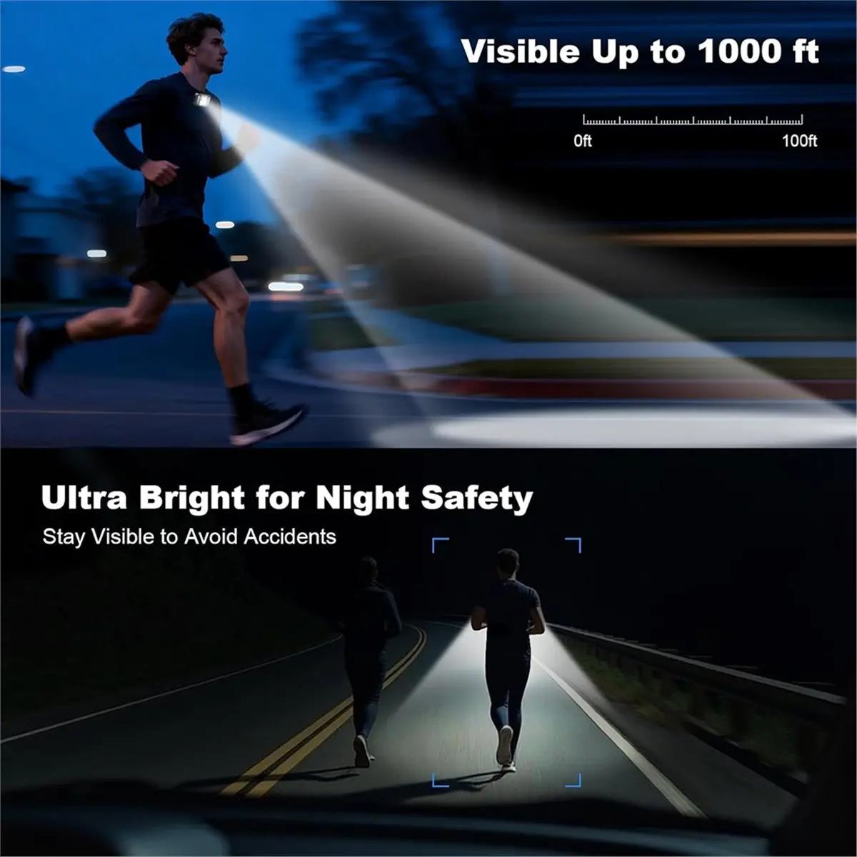 DT35BG Running Light with Hand Gesture,Running Lights for Runners with 6 Lighting Modes,USB-C Rechargeable Clip on Light