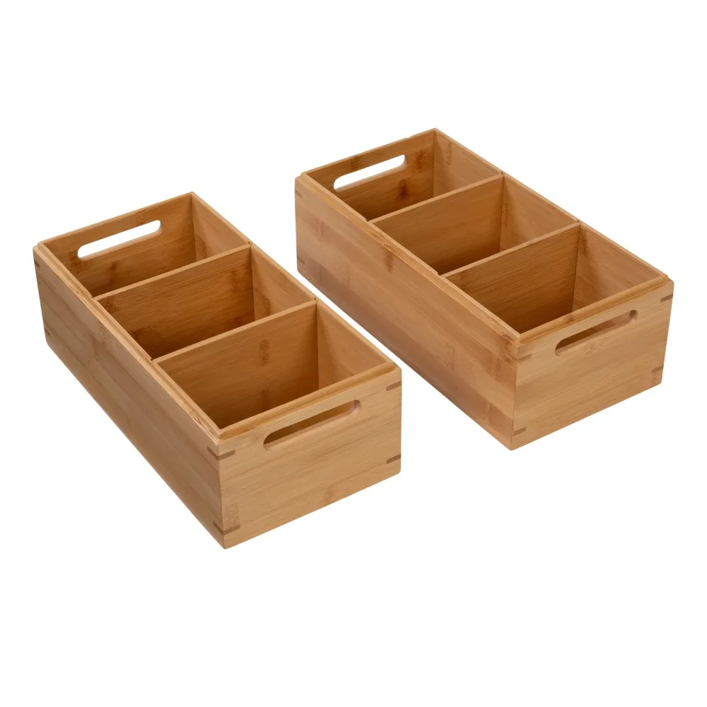 

Set of 2 Bamboo Food Storage Boxes with Dividers Natural Color