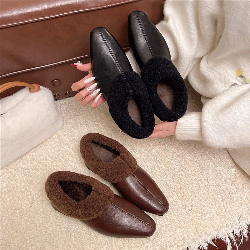 

Хлопковая женская обувь высокого класса Sense, новинка зимы 2025, без шнуровки на одну ногу с квадратной головкой, универсальная и модная