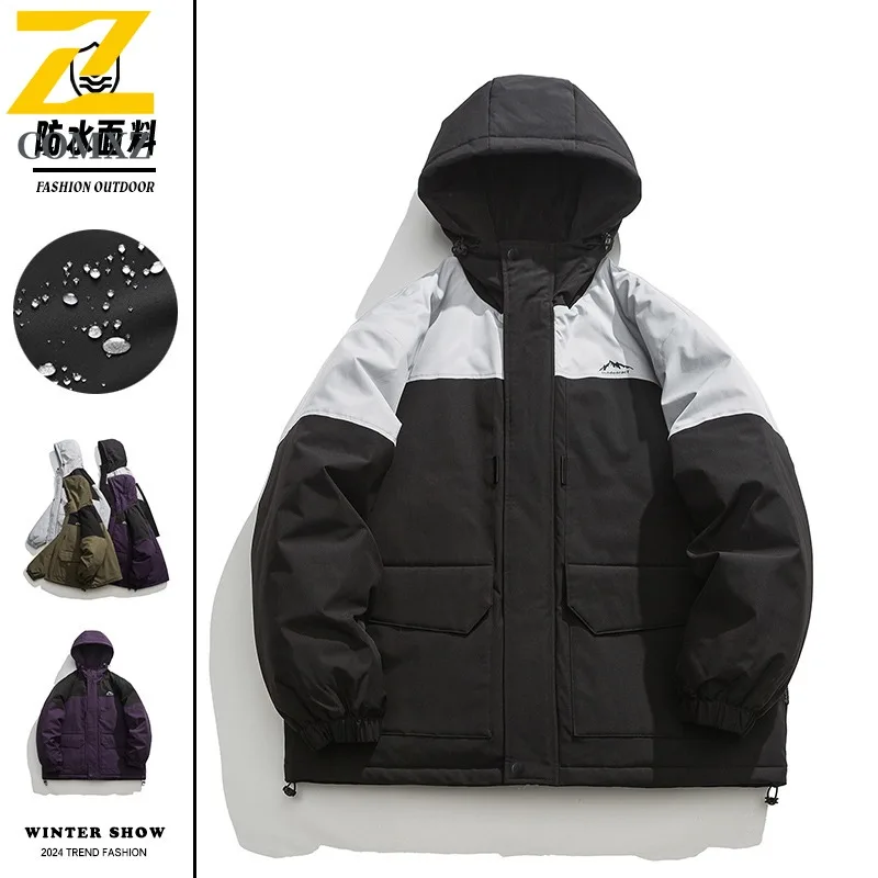 

COMXZ Men Cotton Coat Winter Thick Cold Proof Quilted Outdoor Windproof Windbreaker American Streetwear Workwear Padded Jacket