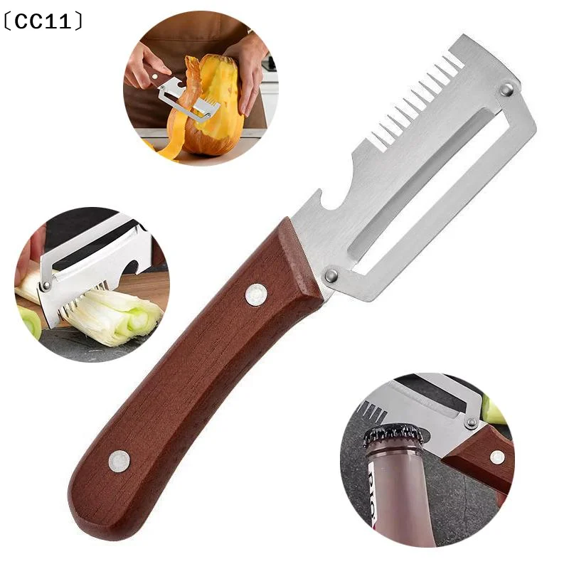 Multi-Functional Vegetable Peeler Kitchen 2 In 1 Stainless Steel Peeler With Wooden Handle And Bottle Opener〔CC11〕
