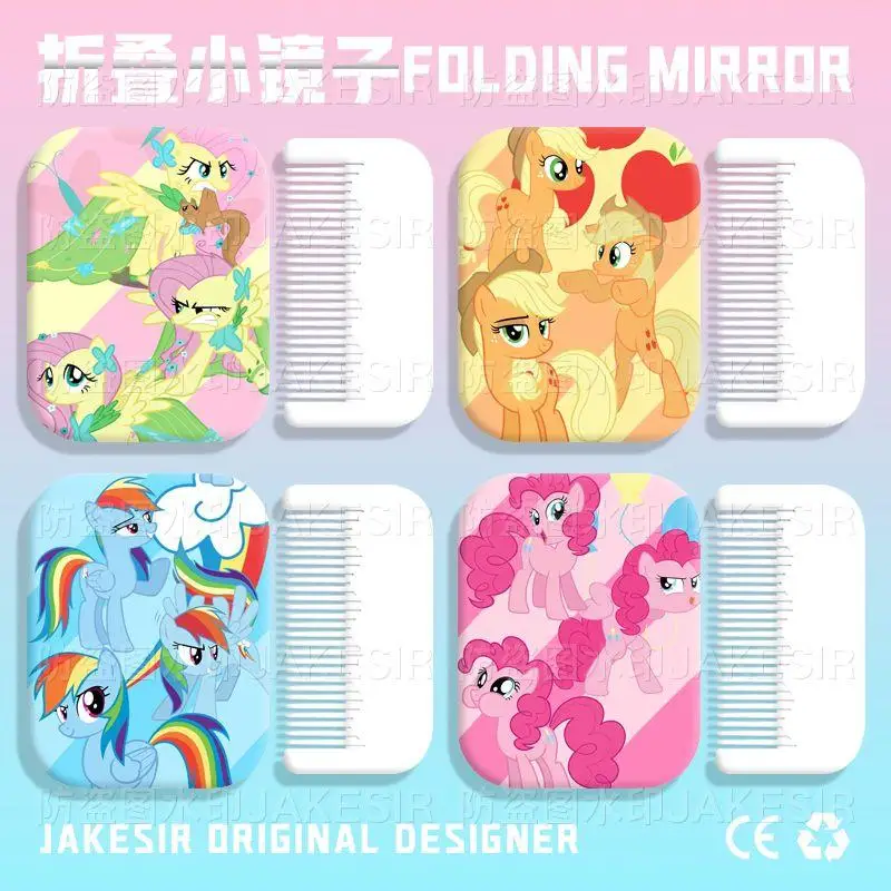 Kawaii Girl Gift Anime My Little Pony Mirror Creative Cartoon Cute Portable Portable Student Handheld Foldable Makeup Mirror