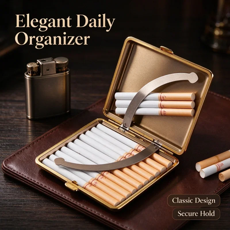 Premium Cowhide Cigarette Storage Case Crocodile Texture Moisture & Crush Resistant Portable Holder Fit Thick & Thin Cigarettes