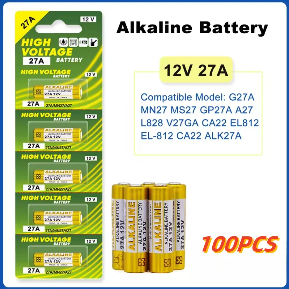 

NEW 100PCS 12V 27A Dry Alkaline Battery A27 Batteries 27AE 27MN A2 L828 K27A for Remote Control Gamepad Flashlight Doorbell Toys