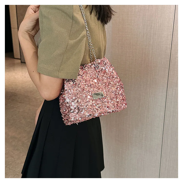 Fashion Women\'s Sequined Crossbody Bag Handbags Bucket Shoulder Bag Tote Purse Chain Messenger Bag Lady Handbag Сумка