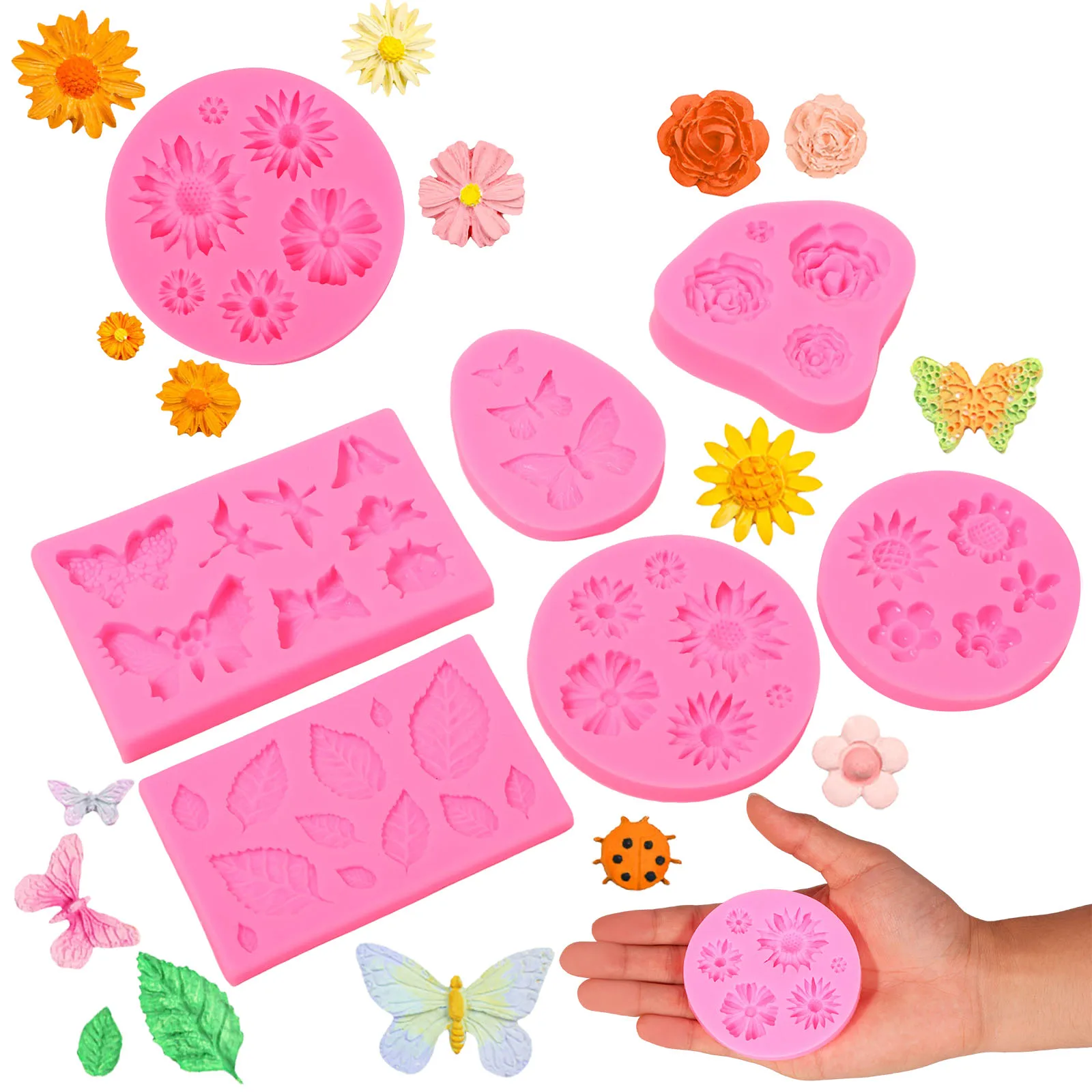 6/8Pcs Fondant Mold Silicone for Chocolate Fondant Polymer Clay Soap Candy Fondant Mold Silicone Fondant Mold Cake Decoration
