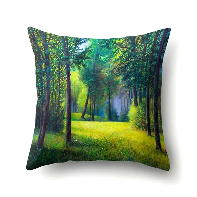 45x45cm  Four Season  Landscape Scenery Polyester Custom Pillowcase Cushion Cover Sofa Home Decoration Waist Throw Pillows