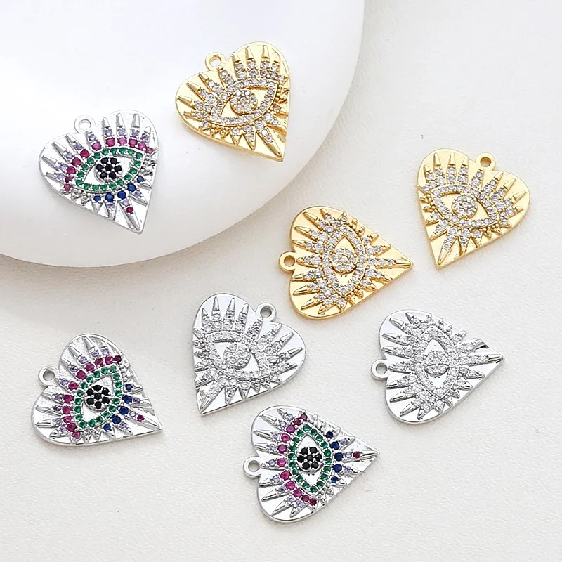 

1 Piece Copper Plated Genuine Gold Inlaid Zircon Demon Eye Heart Shaped Pendant DIY Handmade Jewelry Accessories Materials