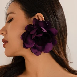 Exaggerated Big Silks Satins Flower Stud Earrings Women Elegant Petal Fluffy Fabric Pierced Earring Y2K Jewelry Wed Accessories