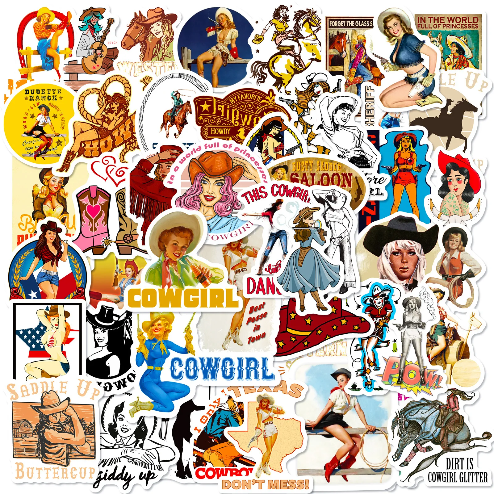 

10/30/50PCS Western Cowboy Stickers Cool Girl Sticker Cartoon Decals Luggage Laptop Phone Bike Skateboard Waterproof Graffiti