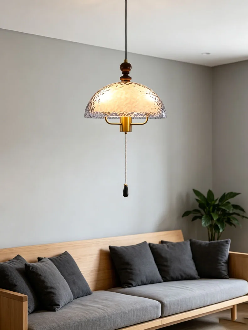 Acrylic Lampshade Pendant Lights Three E27 Bulb Brown Wood