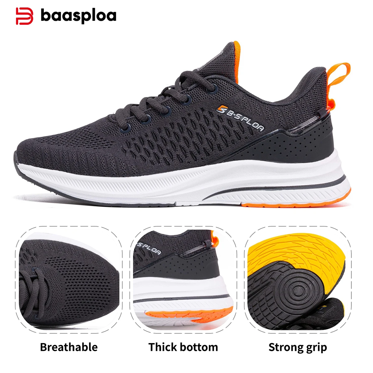 Baasploa Men's Running Shoes New Outdoor Mesh Breathable Sports Tennis Shoes Male Casual Lightweight Lace-Up Sneakers